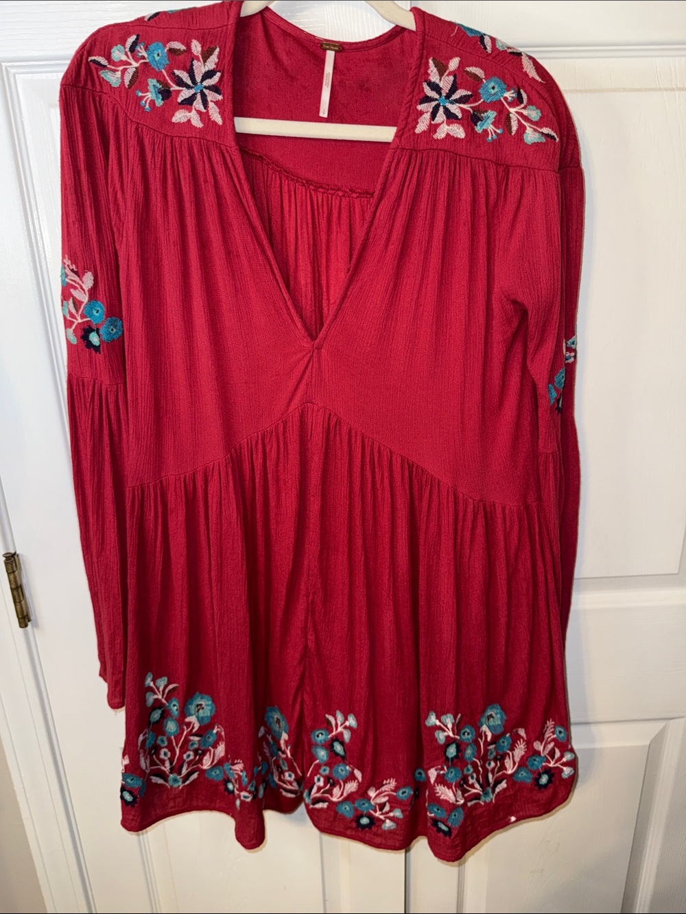 Free People Red Embroidered Mini Dress